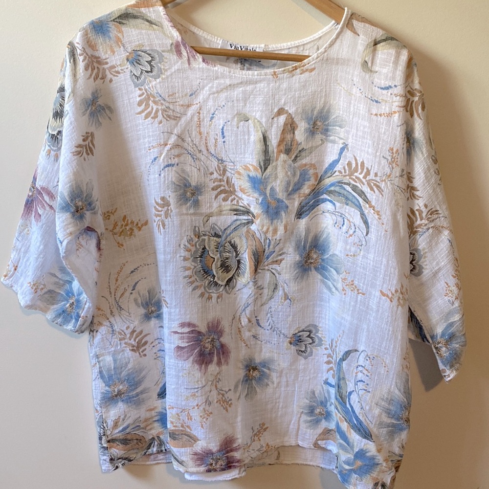 Via Vitale Floral Cotton Top - Made in Italy